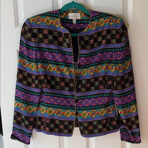 Vintage silk Adrianna Papell Black Multicolor Chain & Geometric Print Jacket 6